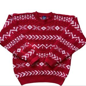 GAP Chunky Knit Wool Red White Sweater Large